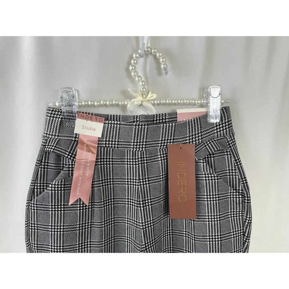 Indero Scuba Pants NWT Black/White Plaid Spandex Women's Size S/M